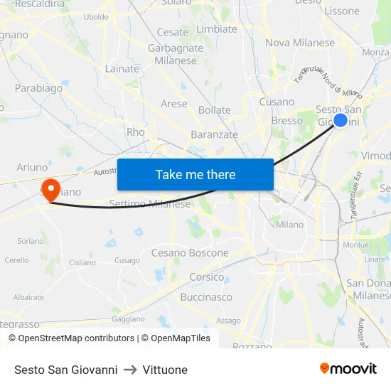 Sesto San Giovanni to Vittuone map