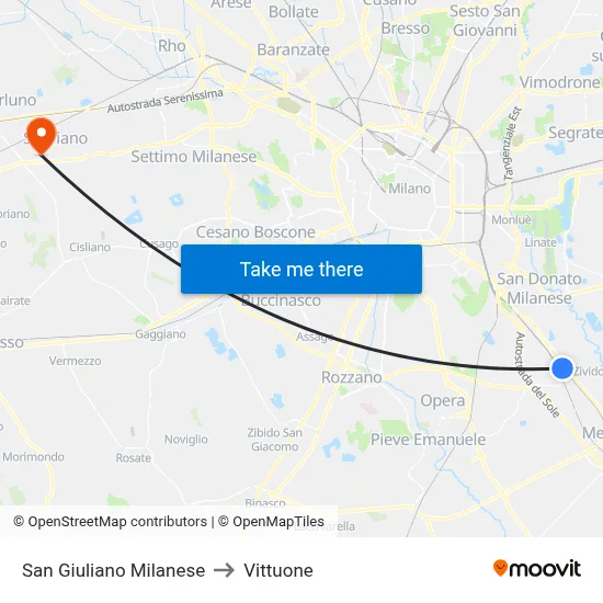 San Giuliano Milanese to Vittuone map