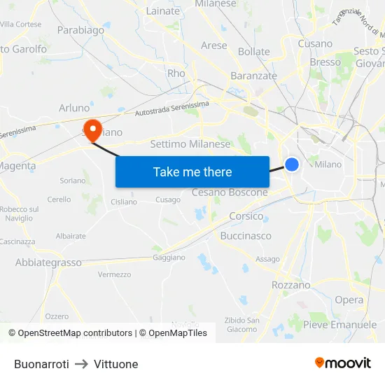 Buonarroti to Vittuone map