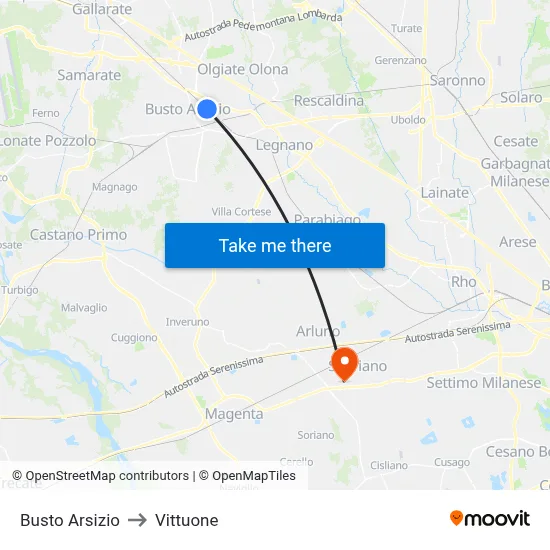 Busto Arsizio to Vittuone map