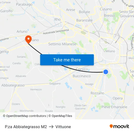 P.za Abbiategrasso M2 to Vittuone map