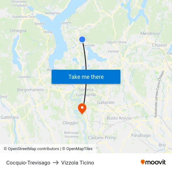 Cocquio-Trevisago to Vizzola Ticino map
