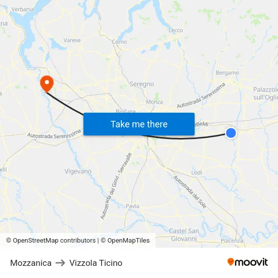 Mozzanica to Vizzola Ticino map