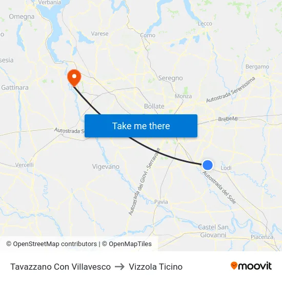 Tavazzano Con Villavesco to Vizzola Ticino map