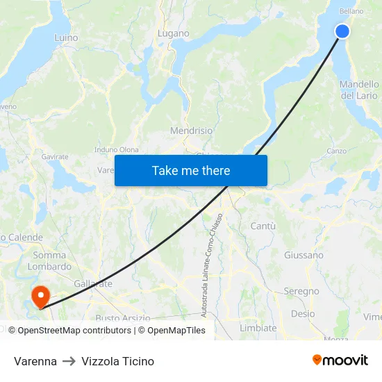Varenna to Vizzola Ticino map