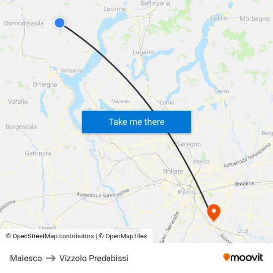 Malesco to Vizzolo Predabissi map