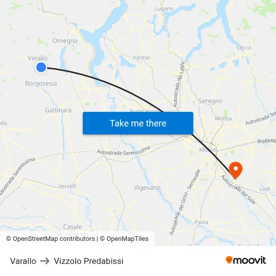 Varallo to Vizzolo Predabissi map