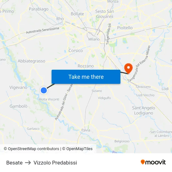 Besate to Vizzolo Predabissi map