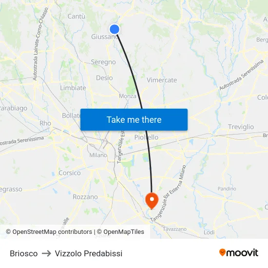 Briosco to Vizzolo Predabissi map