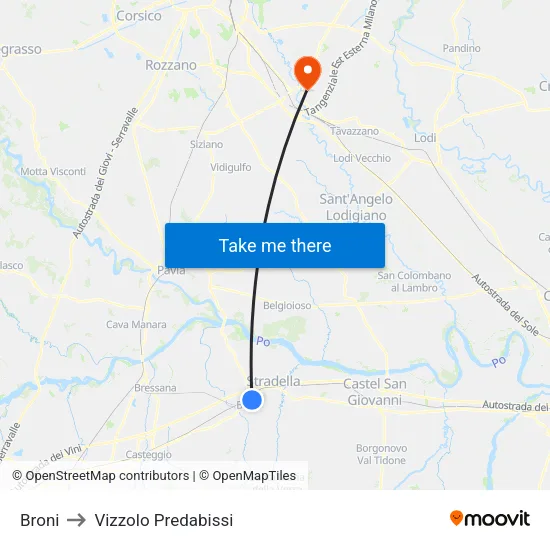 Broni to Vizzolo Predabissi map