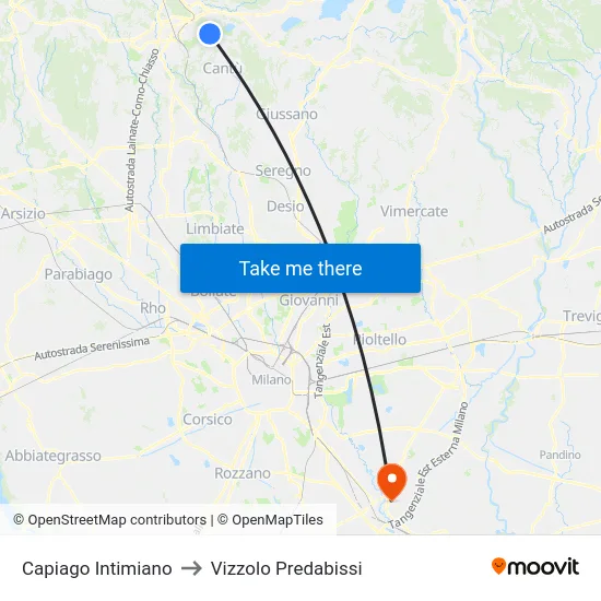 Capiago Intimiano to Vizzolo Predabissi map