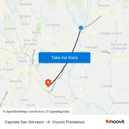 Capriate San Gervasio to Vizzolo Predabissi map