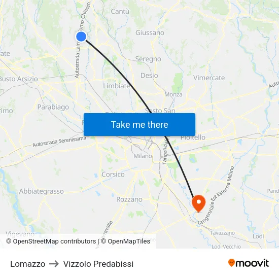 Lomazzo to Vizzolo Predabissi map
