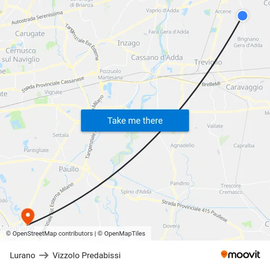 Lurano to Vizzolo Predabissi map