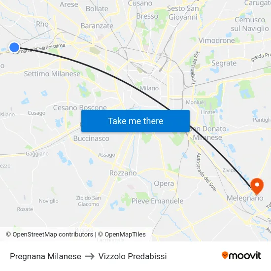 Pregnana Milanese to Vizzolo Predabissi map