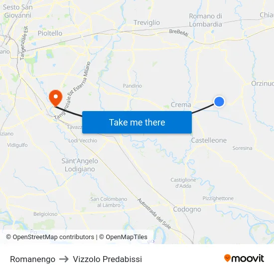 Romanengo to Vizzolo Predabissi map