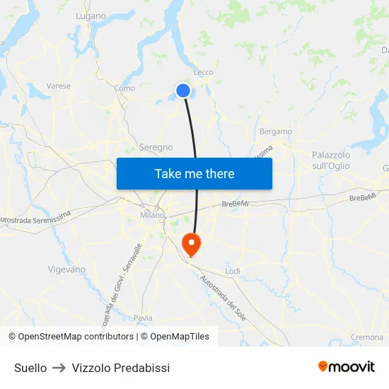 Suello to Vizzolo Predabissi map