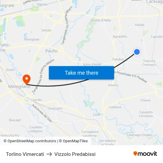Torlino Vimercati to Vizzolo Predabissi map