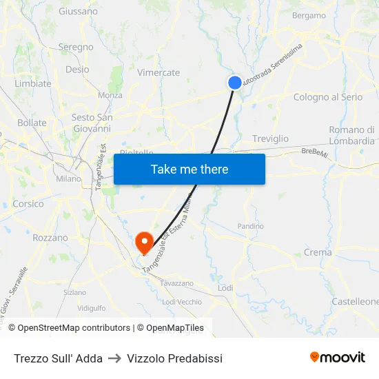 Trezzo Sull' Adda to Vizzolo Predabissi map