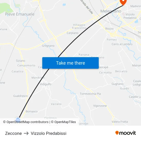 Zeccone to Vizzolo Predabissi map