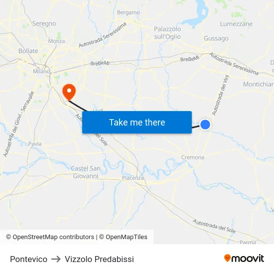 Pontevico to Vizzolo Predabissi map