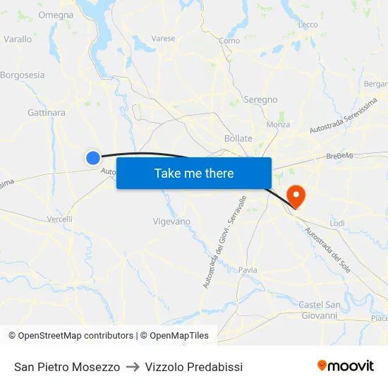 San Pietro Mosezzo to Vizzolo Predabissi map