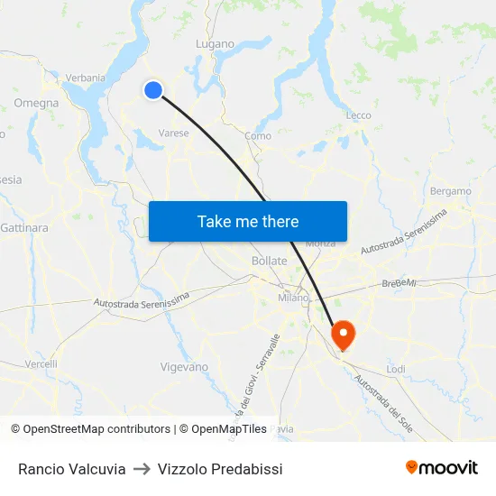 Rancio Valcuvia to Vizzolo Predabissi map