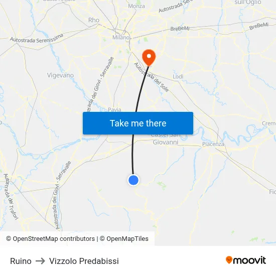Ruino to Vizzolo Predabissi map