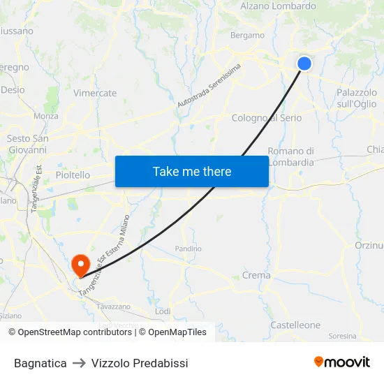 Bagnatica to Vizzolo Predabissi map