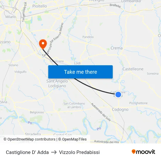 Castiglione D' Adda to Vizzolo Predabissi map