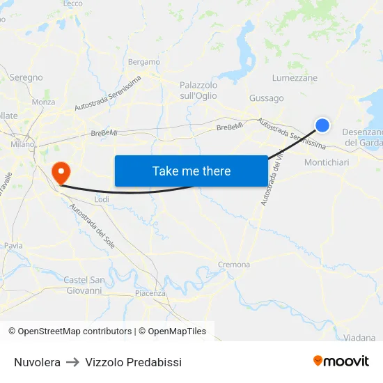 Nuvolera to Vizzolo Predabissi map