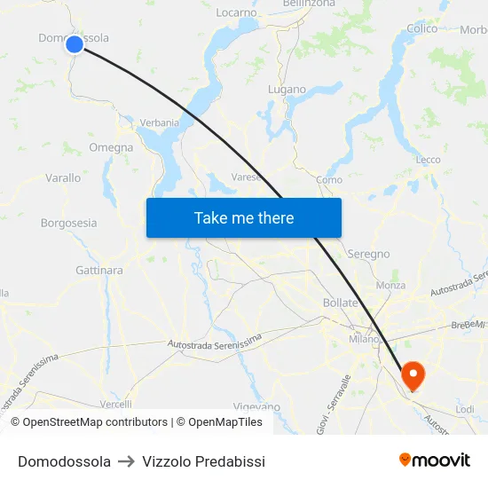 Domodossola to Vizzolo Predabissi map