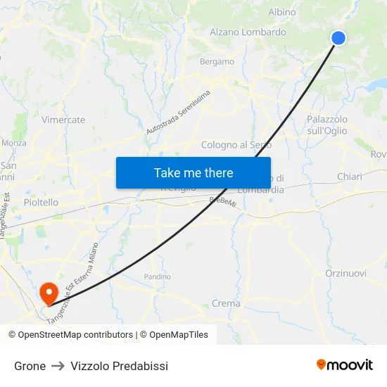 Grone to Vizzolo Predabissi map
