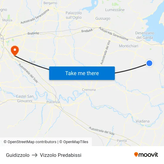 Guidizzolo to Vizzolo Predabissi map