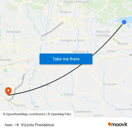 Iseo to Vizzolo Predabissi map