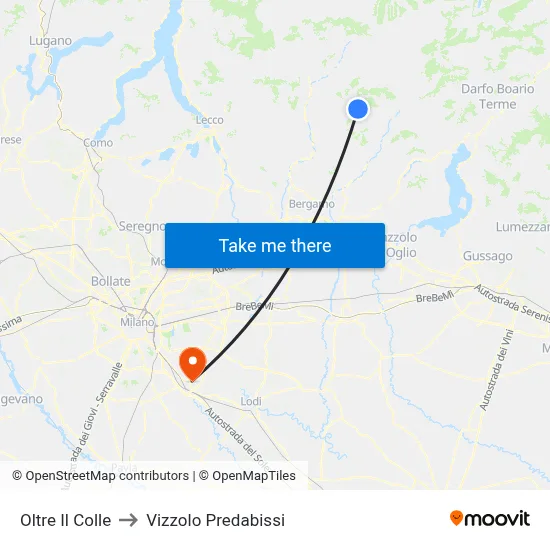 Oltre Il Colle to Vizzolo Predabissi map
