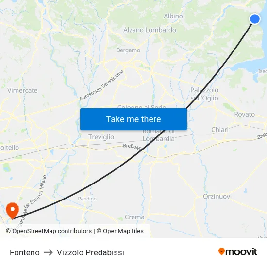 Fonteno to Vizzolo Predabissi map