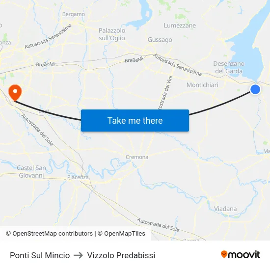 Ponti Sul Mincio to Vizzolo Predabissi map