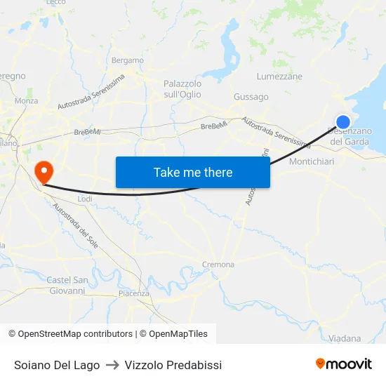 Soiano del Lago to Vizzolo Predabissi map