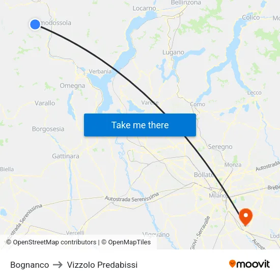 Bognanco to Vizzolo Predabissi map