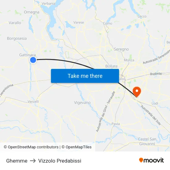 Ghemme to Vizzolo Predabissi map