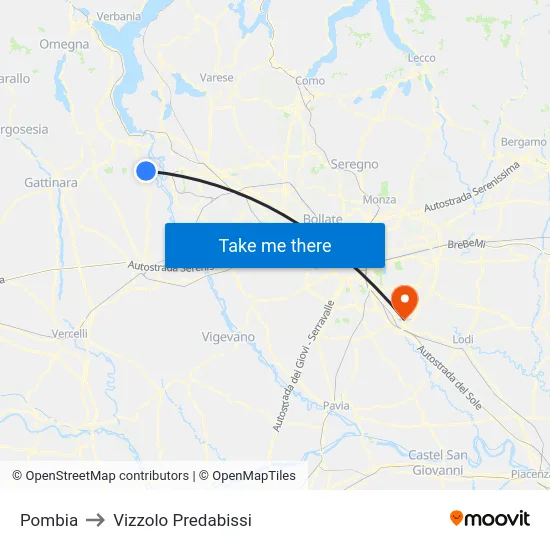 Pombia to Vizzolo Predabissi map