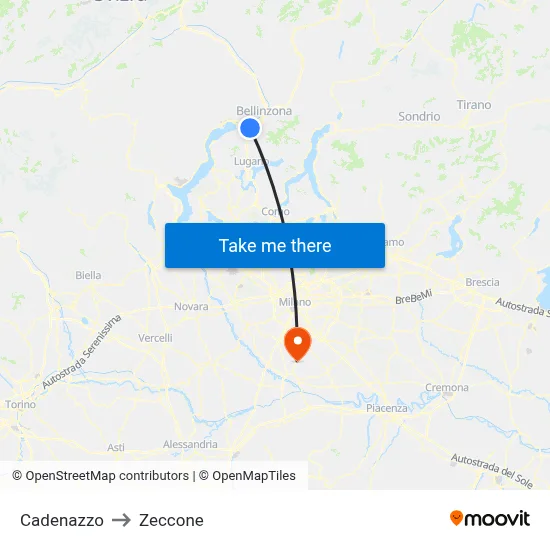 Cadenazzo to Zeccone map