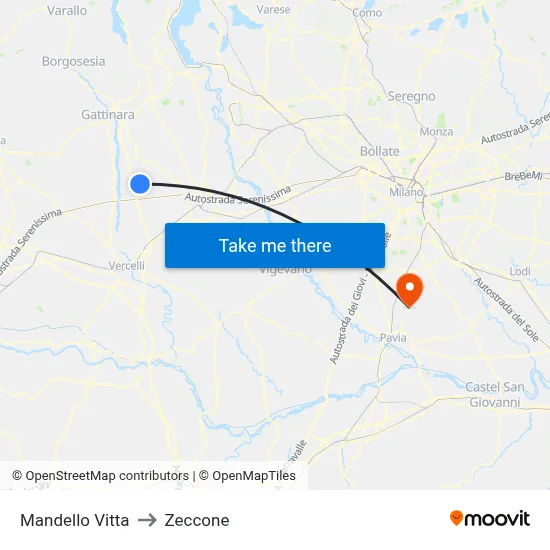 Mandello Vitta to Zeccone map