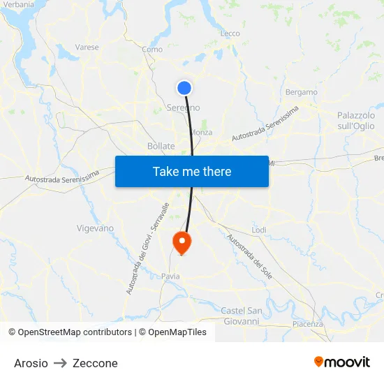 Arosio to Zeccone map