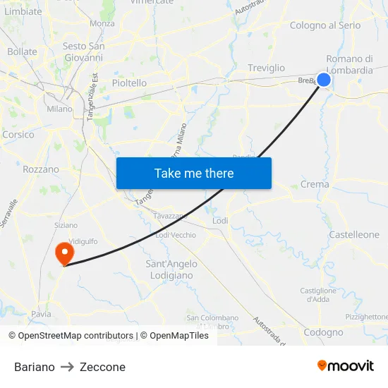 Bariano to Zeccone map