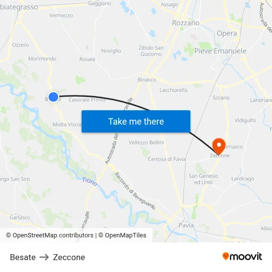 Besate to Zeccone map