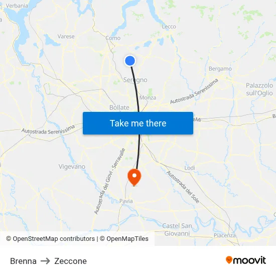 Brenna to Zeccone map