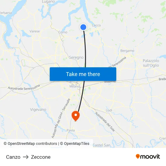 Canzo to Zeccone map