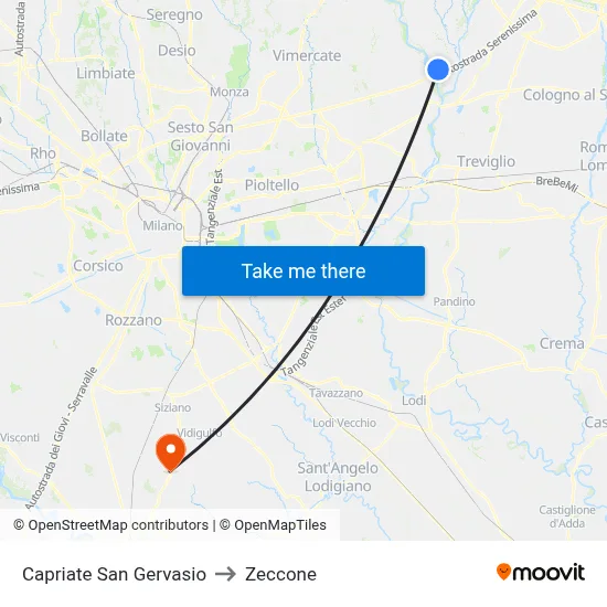 Capriate San Gervasio to Zeccone map